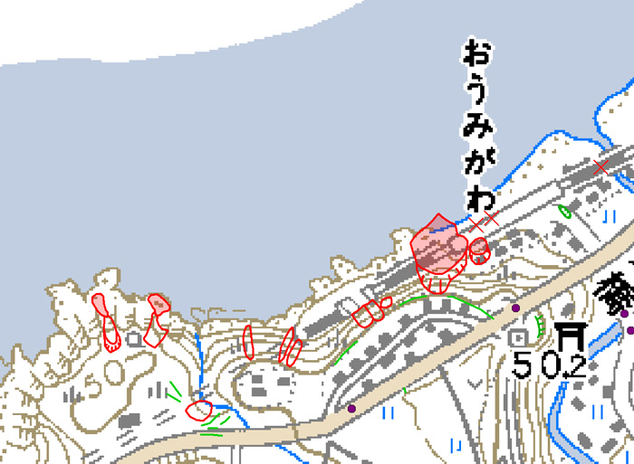 3 柏崎市青海川　JR青海川駅周辺　海食崖の崩壊、鉄道施設の被害