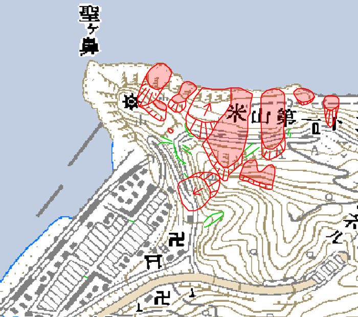 1 柏崎市米山町　聖ヶ鼻　海食崖の崩壊、道路斜面の被害