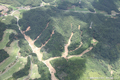 平成22年7月 山口県下関市 豪雨災害　斜め写真　菊川町道市地区３：渓流沿いに土石流が発生し、上轡井集落方向へ流下している。