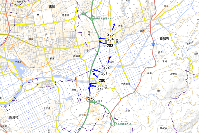 標定図　熊本県 九州自動車道 益城熊本空港IC周辺