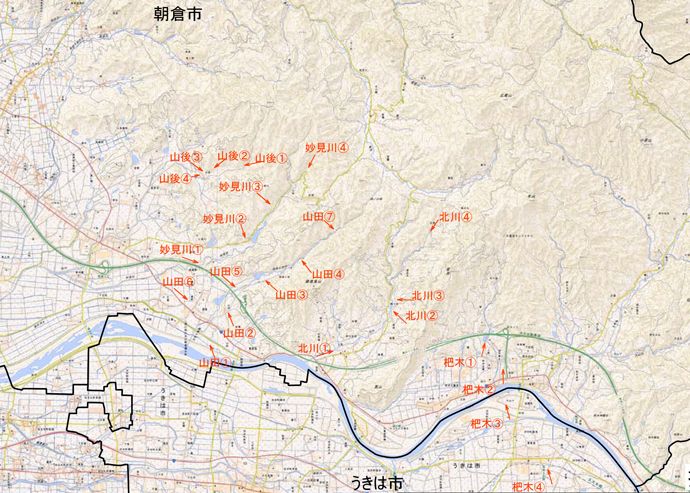 標定図　朝倉市、うきは市