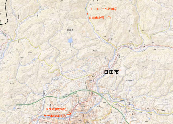標定図　日田市小野川および久大本線（花月川）