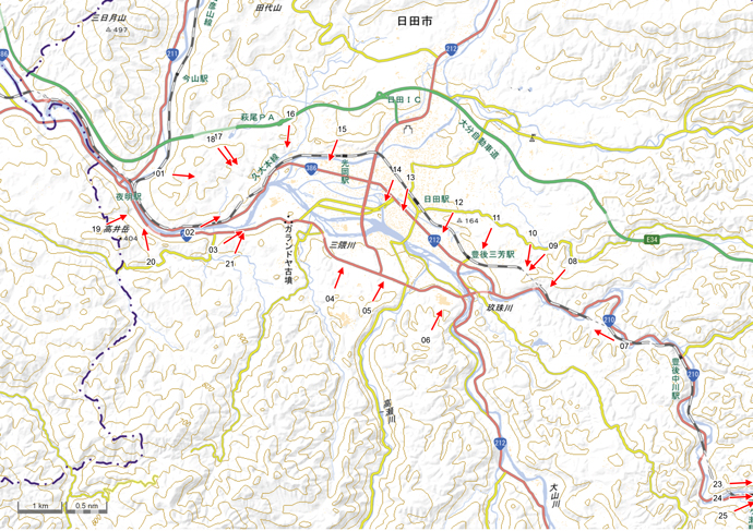 7月8日撮影　標定図　大分県日田市周辺