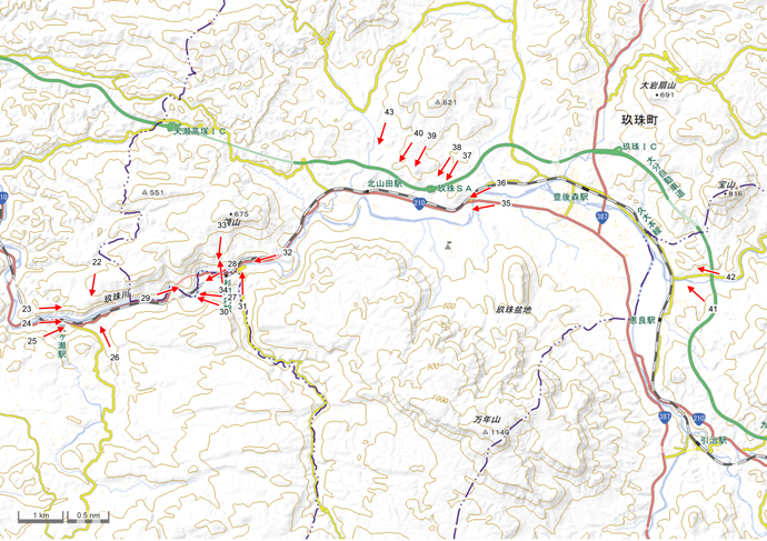 7月8日撮影　標定図　大分県玖珠町・日田市天ケ瀬町周辺