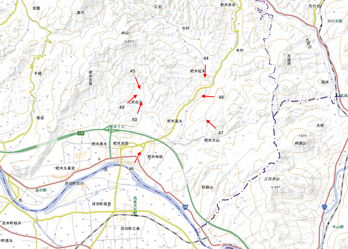 7月8日撮影　標定図　福岡県朝倉市杷木町周辺