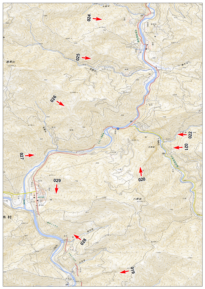 7月8日撮影　標定図　川辺川流域周辺（熊本県錦町～相良村～五木村）