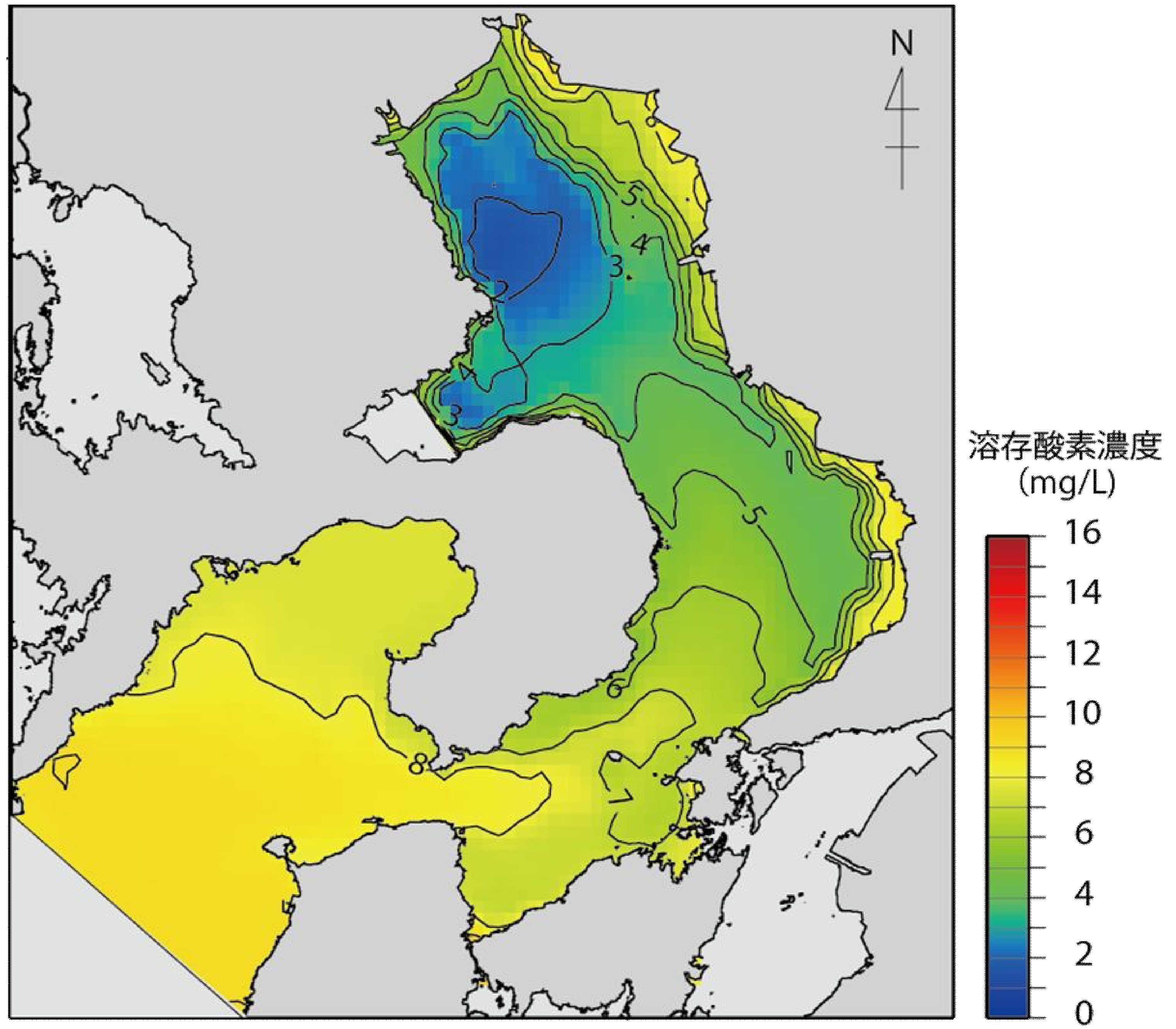 内湾の底層貧酸素分布図の例 - 閉鎖性水域の水環境解析