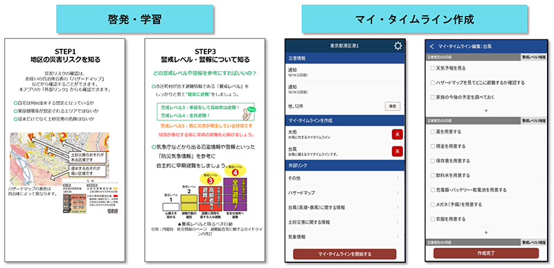 マイ・タイムラインアプリ「防災サポート」の機能