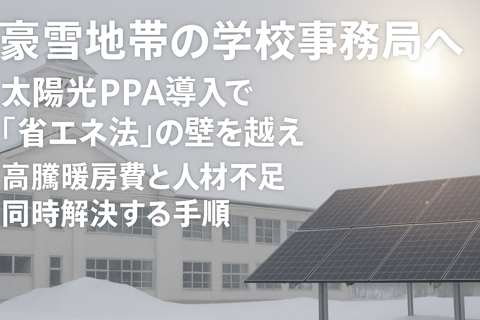 豪雪地帯の学校事務局へ:太陽光PPA導入で「省エネ法」の壁を越え、高騰暖房費と人材不足を同時解決する手順