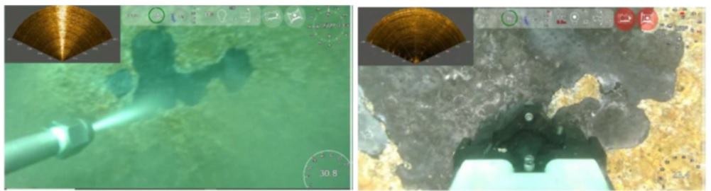 高圧洗浄機作業とROV肉厚測定